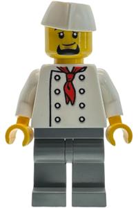 Sushi Restaurant Chef Akira - Male Sushi Restaurant Chef with white torso with 8 buttons, dark bluish gray legs and white butcher/food service cap (Akira) - bdp340