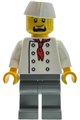 Male Sushi Restaurant Chef with white torso with 8 buttons, dark bluish gray legs and white butcher/food service cap (Akira) - bdp340