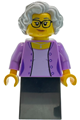 Female sushi restaurant owner named Fumiko with light bluish gray hair and glasses, wearing a medium lavender jacket and black skirt - bdp343