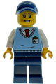Male Sushi Restaurant Tram Operator with bright light blue sweater vest with ID badge, dark blue legs and cap (Hirayama) - bdp348