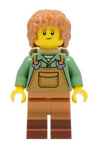 Herbalist Minifigure - Male herbalist wearing medium nougat overalls over a sand green shirt with a backpack - bdp349