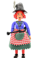 Female Belville witch with black shorts, blue shirt with bones pattern, red hair, skirt, and a hat with a spider - belvfem14a