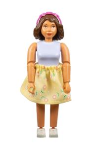 Belville Female - Female Belville figure with light violet torso, brown hair, yellow print skirt, and a headband - belvfem15