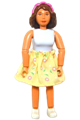 Female Belville figure with light violet torso, brown hair, yellow print skirt, and a headband - belvfem15a