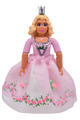 Female Belville figure with white shorts, purple shirt, light yellow hair, pink layered skirt, and a crown - belvfem17b