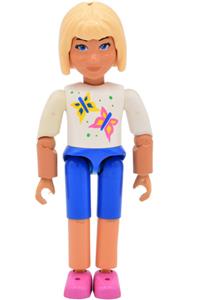 Belville Female - Female Belville minifigure with light yellow hair wearing blue shorts and a white shirt with butterflies pattern - belvfem19
