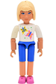 Female Belville minifigure with light yellow hair wearing blue shorts and a white shirt with butterflies pattern - belvfem19