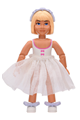 Female Belville figure in a white swimsuit with dark pink bows, light yellow hair, skirt, headband, and light violet bows - belvfem20a