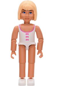 Belville Girl - Female Belville minifigure with white swimsuit, dark pink bows, light yellow hair, skirt, and dark pink bows - belvfem20b
