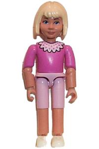 Belville Female - Female Belville figure in pink shorts and a dark pink shirt with a collar, light yellow hair with bows and a headband - belvfem21