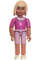 Female Belville figure in pink shorts and a dark pink shirt with a collar, light yellow hair with bows and a headband - belvfem21