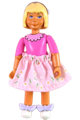 Female Belville figure wearing pink shorts, dark pink shirt with collar, light yellow hair with skirt, bows, and headband - belvfem21a