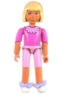 Belville Female - Female Belville figure with light yellow hair, bows, headband, and dressed in pink shorts with a dark pink shirt - belvfem21b