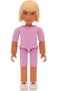 Belville Female - Female Belville figure wearing pink shorts, a pink shirt with necklace pattern, light yellow hair, and a light pink skirt with flowers - belvfem24c