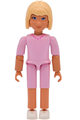 Female Belville figure wearing pink shorts, a pink shirt with necklace pattern, light yellow hair, and a light pink skirt with flowers - belvfem24c
