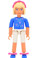Female Belville figure in white shorts and a blue shirt with flower pattern, light yellow hair, headband, and bows - belvfem35a