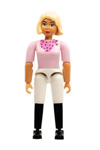 Belville Female Rider - Female Belville figure in a dark pink horse head top, pink shorts, black boots, and black hair with helmet - belvfem36