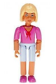Female Belville minifigure wearing light violet shorts, a dark pink shirt with string bow, and light yellow hair - belvfem38