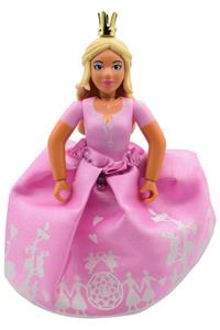 Belville Girl - Female Belville figure with long light yellow hair, wearing a bright pink top, dress, magenta shoes, and crown - belvfem39