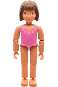 Belville Girl - Female Belville minifigure wearing a dark pink swimsuit and featuring brown hair - belvfem3