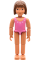 Female Belville minifigure wearing a dark pink swimsuit and featuring brown hair - belvfem3