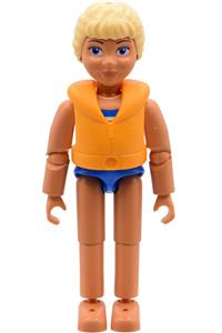 Belville Laura - Female Belville Laura figure Laura with long light yellow hair wearing a white/blue swimsuit with blue stripes and a life jacket - belvfem44