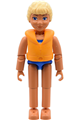 Female Belville Laura figure with long light yellow hair, wearing a white/blue swimsuit with blue stripes and a life jacket - belvfem44a