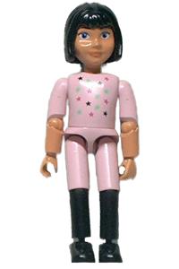 Belville Girl - Female Belville figurewearing pink shorts and a shirt with stars, black boots pattern, skirt, headband, and black hair - belvfem45