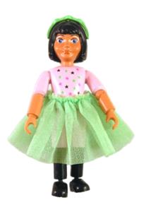 Belville Girl - Female Belville figure with black hair wearing pink shorts, shirt with stars, skirt, headband, and black boots pattern - belvfem45a