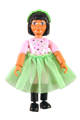 Female Belville figure with black hair wearing pink shorts, shirt with stars, skirt, headband, and black boots pattern - belvfem45a