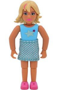 Pop Singer Girl - Female Belville figure wearing a bright light blue swimsuit with yellow and magenta stars, paired with a short skirt - belvfem48