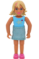 Female Belville figure wearing a bright light blue swimsuit with yellow and magenta stars, paired with a short skirt - belvfem48a
