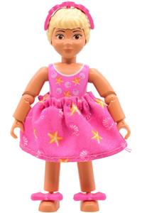 Belville Female - Girl with Dark Pink Swimsuit with Starfish and Shells Pattern, Light Yellow Hair Braided, Skirt, Headband, Bows belvfem53