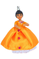 Female Belville figure with an orange top featuring a floral garland, butterfly, and ribbon pattern, plus an orange skirt - belvfem57a