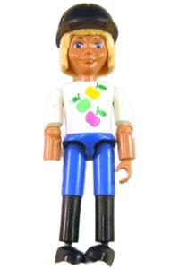 Belville Female - Horse Rider, Blue Shorts, White Shirt with Apples Pattern, Light Yellow Hair, Riding Hat belvfem59a