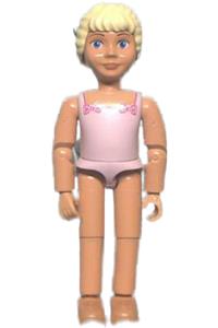 Belville Female Swimmer - Female Belville figure  in a pink swimsuit with dark pink bows, long yellow hair braided, wearing a headband and a bow - belvfem60