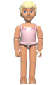 Female Belville figure  in a pink swimsuit with dark pink bows, long yellow hair braided, wearing a headband and a bow - belvfem60
