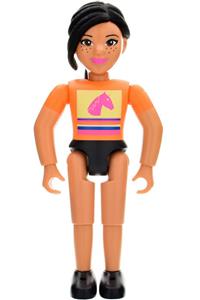 Belville Girl with Black Ponytail and Orange Shirt - Female Belville figure with a black ponytail, orange shirt, tan pants, and a black riding helmet - belvfem62a