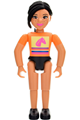 Female Belville figure with a black ponytail, orange shirt, tan pants, and a black riding helmet - belvfem62a