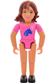 Female Belville figure with brown hair wearing a pink shirt, white pants, and a black riding helmet - belvfem63a
