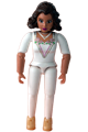Female Belville figure wearing a white top with gold lace trim, white skirt with gold layer and pink jewel, white veil, and gold crown - belvfem64a