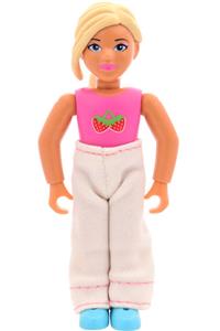 Belville Girl - Female Belville figure with light yellow hair, pink shirt with strawberry pattern, and pants - belvfem65a