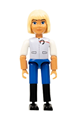 Female Belville figure with light violet top, white sleeves, blue shorts, black boots, light yellow hair, and a helmet - belvfem69a