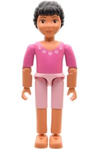 Female with Dark Pink Top - Female Belville figure with dark pink top, shell decoration, pink shorts, black hair, and wide brim hat - belvfem70a