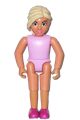 Female Belville figure with long black hair wearing a bright pink top, dress, magenta shoes, and a crown - belvfem71