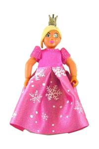 Belville Princess - Female Belville Princess with long light yellow hair, wearing a bright pink top, magenta shoes, snowflake pattern dress, and crown - belvfem71a