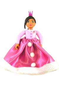 Belville Female - Girl with Bright Pink Top with Fur and Bow Detail, Dark Pink Shoes and Long Black Hair, Skirt Long, Crown belvfem75a