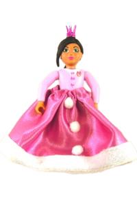 Belville Princess - Female Belville figure  with long black hair wearing a bright pink top with fur, a long skirt, dark pink shoes, and a crown - belvfem75a