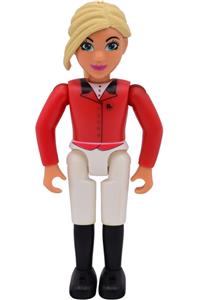 Belville Horse Rider - Female Belville minifigure horse rider with white shorts, red shirt, and light yellow hair in a ponytail - belvfem80