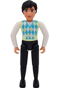 Belville Male - Male Belville figure with black legs, white arms, light lime/turquoise/white argyle top, black hair, and jeans - belvmale20a